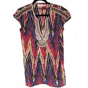 Nanett Lepore designer Women's Multicolor Ikat Print Tunic Top with Embroidery